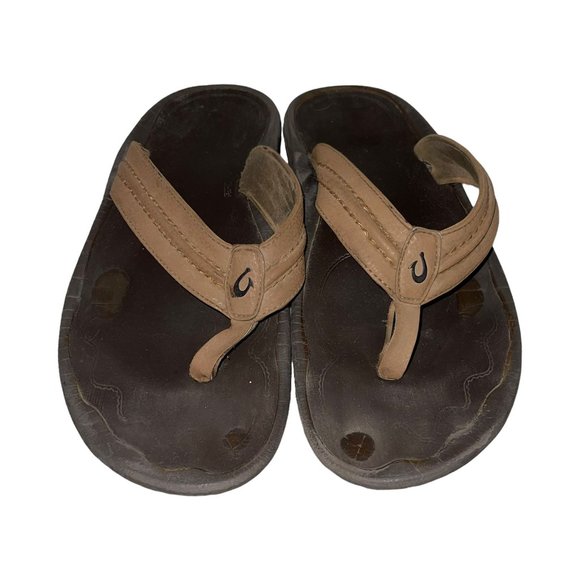 Olukai Brown Leather Thong Flip Flops Sandals Men's 15 - Picture 3 of 12